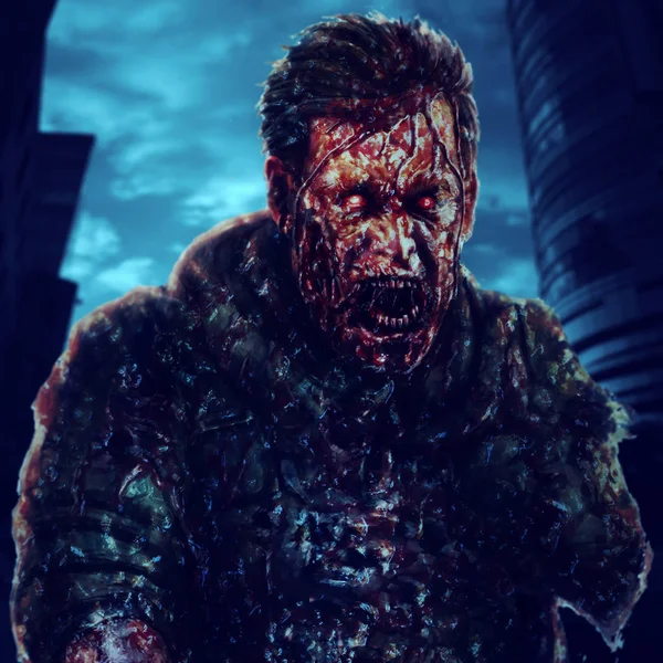 Szörnyű zombi katona kiabál - az elmebeteg! Rajz a karakter illusztráció. — Stock Fotó
