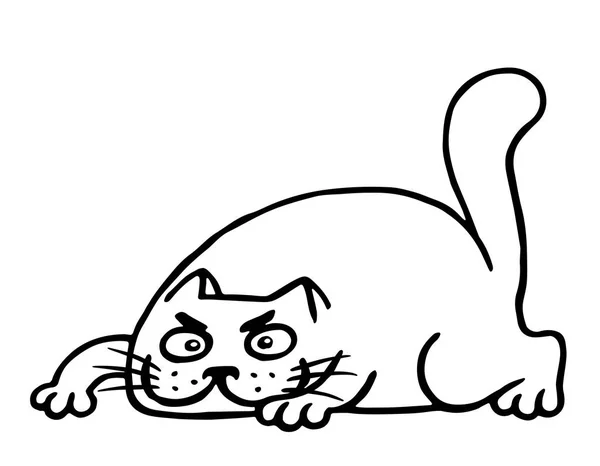 Gato de dibujos animados gordo preparándose para atacar. Ilustración vectorial . — Vector de stock