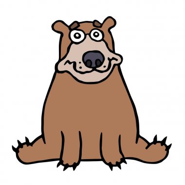 Cute lonely brown bear sitting and looking. Vector illustration. clipart