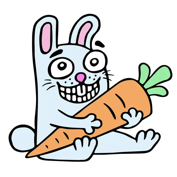 Cute hare stole from the garden carrots. Vector illustration. — Stock Vector