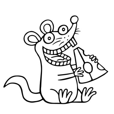 Sevimli fare ve parça peynir. Vektör çizim.