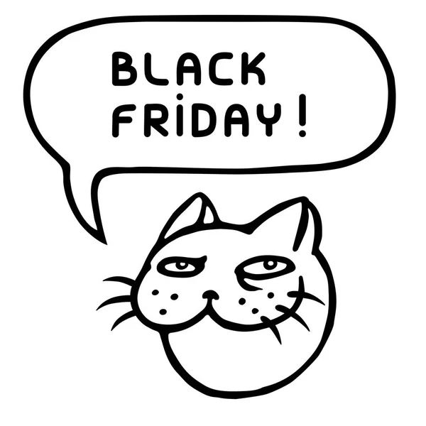 Black friday. ?ute tomcat head. Speech bubble. Vector illustration. — Stock Vector