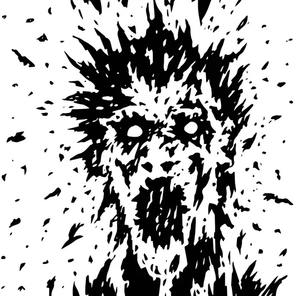 Le visage hurlant d'un fantôme avec des cheveux saillants et des éclaboussures de sang. Illustration vectorielle . — Image vectorielle