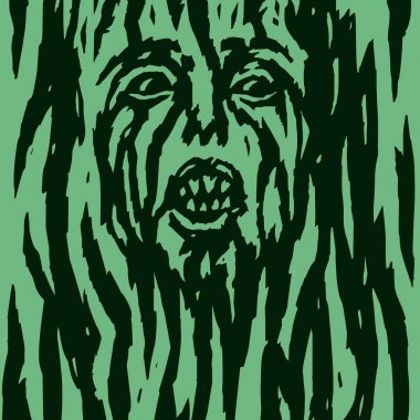 Bir ağaçtan büyüyen bir kadının yüzü olan bir canavar. Vektör çizim.