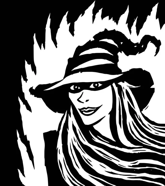 Cartoon pretty black witch. Vector illustration. — Stock Vector
