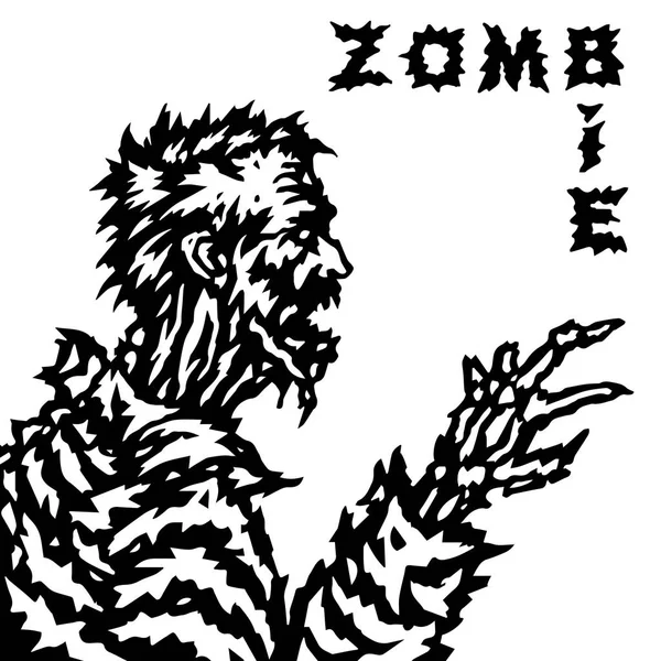 El zombi extiende su mano a su víctima y gruñe. Ilustración vectorial . — Archivo Imágenes Vectoriales