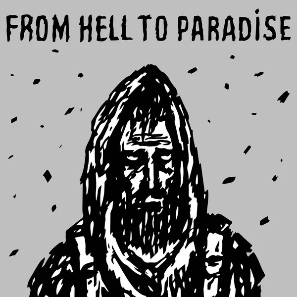 Un vagabond marchant de l'enfer au paradis. Illustration vectorielle . — Image vectorielle