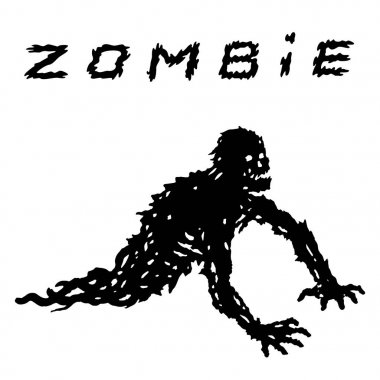 Tek kollu siyah zombi siluet sızan giysili. Vektör çizim.