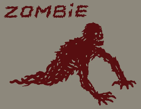 Silueta de un zombi rojo arrastrándose con las piernas arrancadas. Ilustración vectorial . — Vector de stock