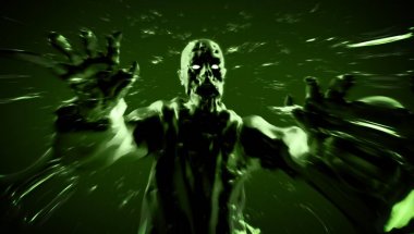 Korkunç zombi saldırı zombi canavar çalıştırın. 3D çizim.