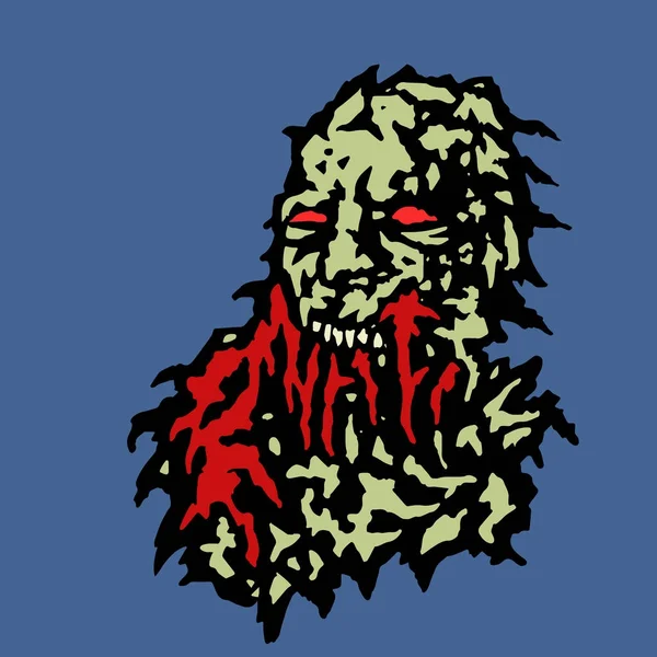 Eng hoofd van zombie met rood bloed. Vectorillustratie. — Stockvector