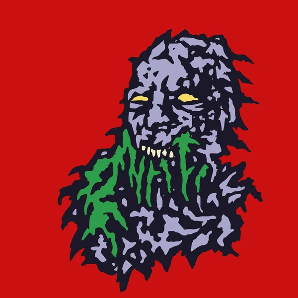 Spaventosa testa di zombie con sanguinamento dalla bocca del muco verde. Illustrazione vettoriale . — Vettoriale Stock
