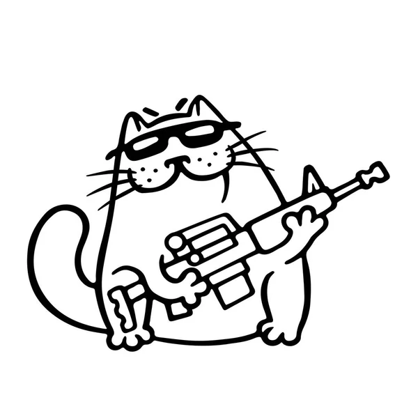Mafya mücadele kedi bir hafif makineli tüfek ile savaş için hazırdır. Vektör çizim. — Stok Vektör
