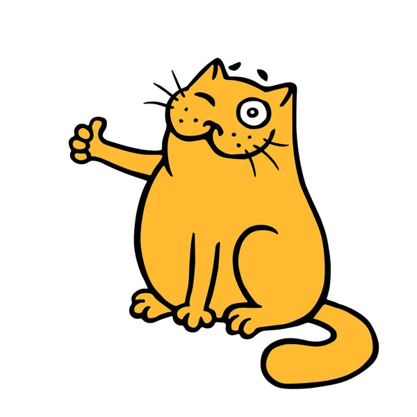 De kat toont dat alles ok is. Goed nieuws. Vectorillustratie. — Stockvector