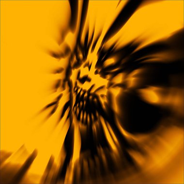 Dağınık saçlı zombi kadın korkunç başkanı. Turuncu renk çizimde.