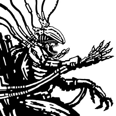 Robot Astronot uzay gemisi yönetir. Vektör çizim.