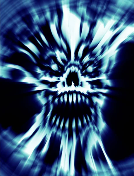 Blue scary monster skull. Illustration in genre of horror. — Stock Photo, Image