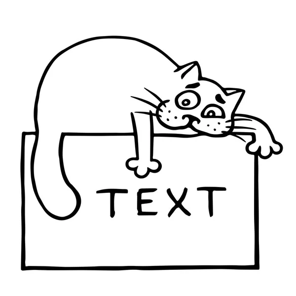 Chat mignon repose sur le cadre et étire sa patte à l'inscription . — Image vectorielle