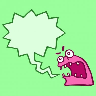 Red monster sponge with speech cloud. Vector illustration. clipart