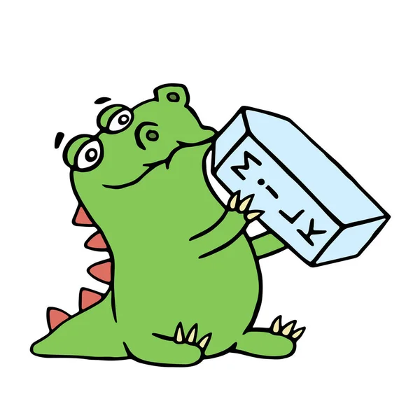 Lindo dragón está tomando leche — Vector de stock