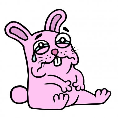 cute sad pink rabbit in tears is sitting clipart
