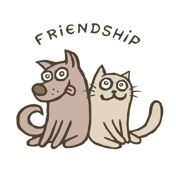 Amistad perro y gato. mejores amigos — Vector de stock