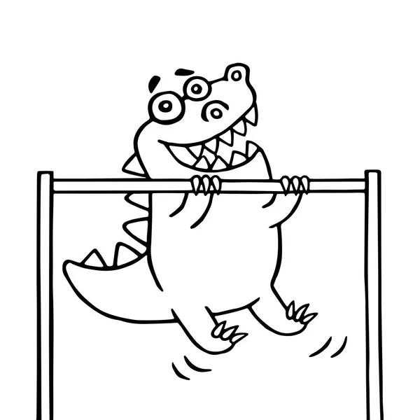 Dinossauro dos desenhos animados puxa para cima no transponder. ilustração vetorial — Vetor de Stock