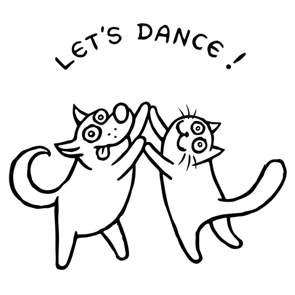 Perro y gato bailando juntos. ilustración vectorial — Archivo Imágenes Vectoriales