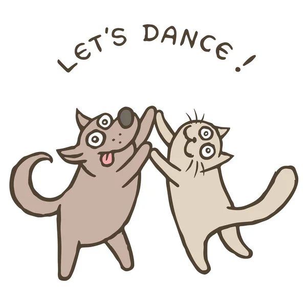 Σκύλο και γάτα χορευτές κινουμένων σχεδίων. Εικονογράφηση διάνυσμα — Διανυσματικό Αρχείο