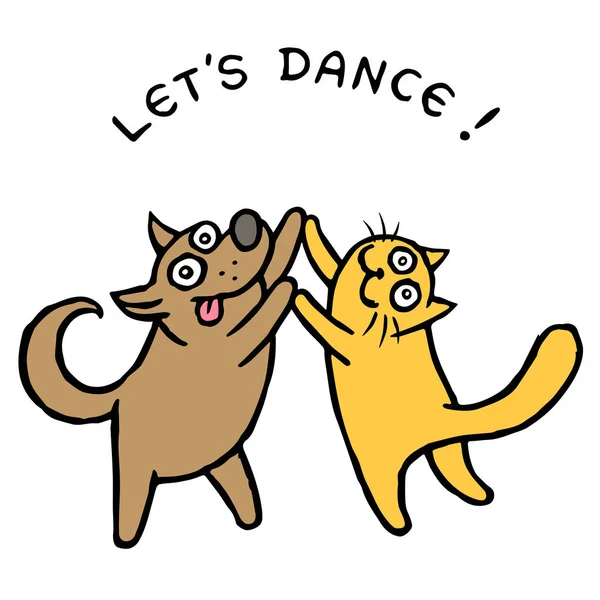 Χαριτωμένο σκύλου και γάτας χορευτές. Εικονογράφηση διάνυσμα — Διανυσματικό Αρχείο