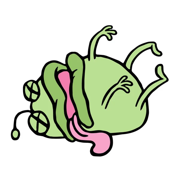 El lindo microbio verde fue envenenado y murió. Ilustración vectorial . — Vector de stock