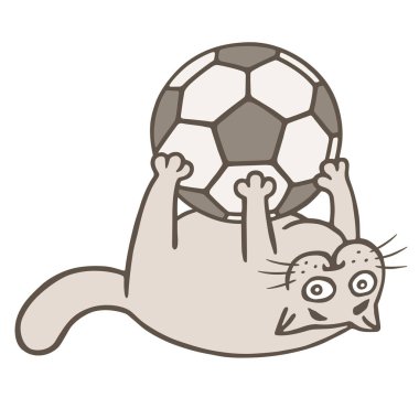 Karikatür kedi futbol oyuncusu topu yakaladı. Vektör çizim