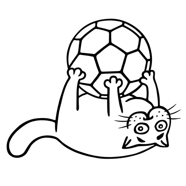 Товстий кіт спійманий на футбольному м'ячі. Ізольовані Векторні ілюстрації . — стоковий вектор