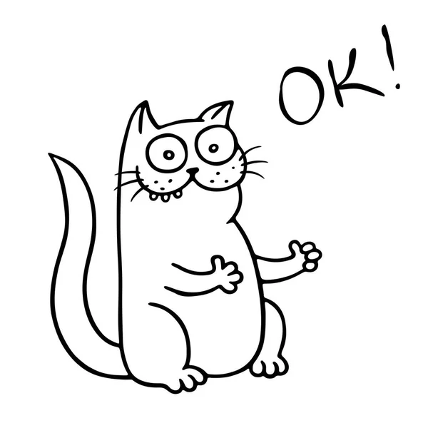 Cute cat shows that everything is ok. Vector Illustration — Stock Vector