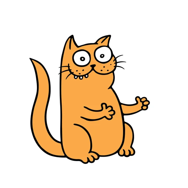 Cartoon orange Katze mit zwei Pfoten genehmigt. Vektorillustration. — Stockvektor