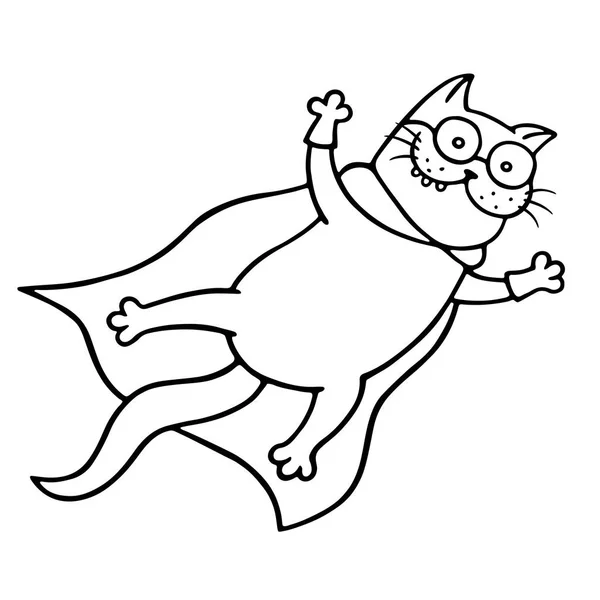 Volando en el cielo gato disfrazado de superhéroe. Ilustración vectorial — Archivo Imágenes Vectoriales