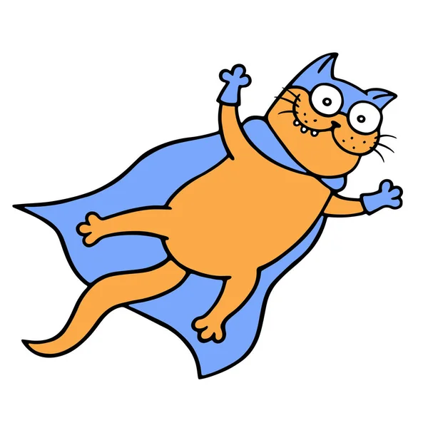 Cielo de dibujos animados gato superhéroe. Ilustración vectorial . — Vector de stock