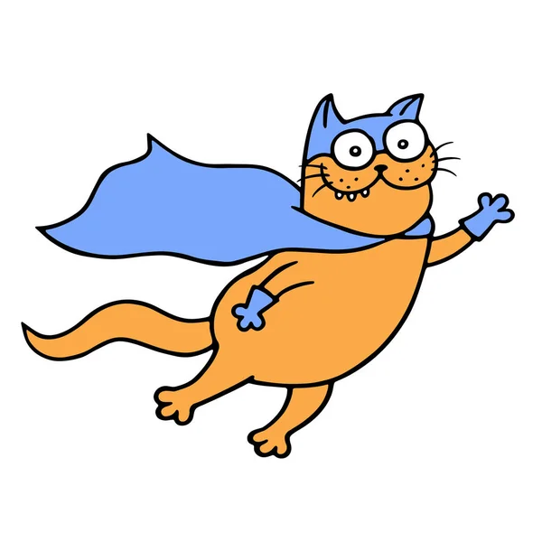 Increíble gato en un impermeable está listo para salvar el mundo. Ilustración vectorial — Archivo Imágenes Vectoriales