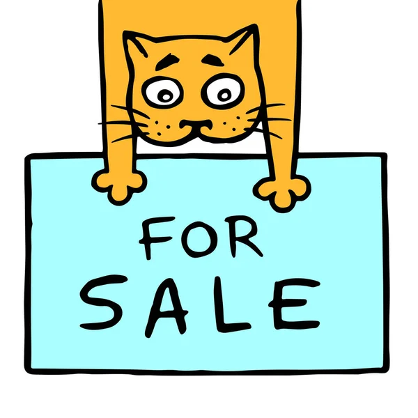 Gato alegre sostiene sus patas delanteras para la venta. Ilustración vectorial — Vector de stock