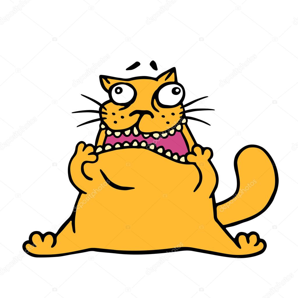 Cute doodle orange cat looks like a jerk. Vector illustration