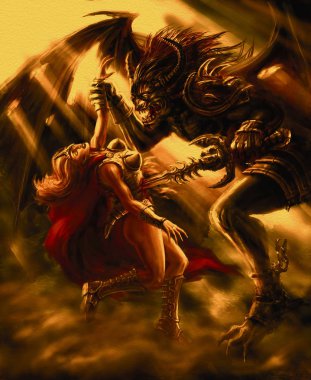 Canavar knight bir kılıç ile kaynak yendi