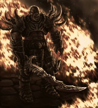 Büyük bir kılıç ile zırh korkunç ork