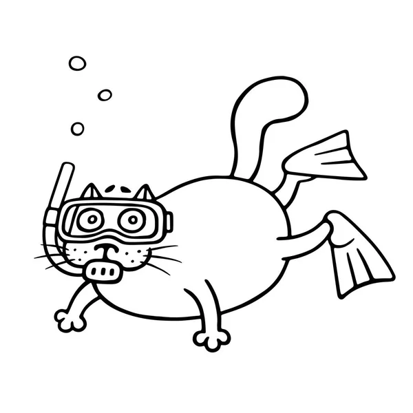 Kedi bir dalgıç maskesi ile. Vektör çizim. — Stok Vektör