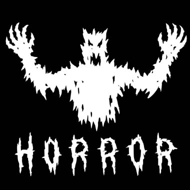 Parlak gözlü beyaz siluet ellerini çizer. Vektör çizim