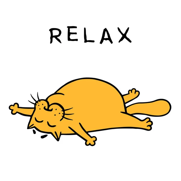 Şirin komik turuncu kedi güneşte nefes alır. Vektör çizim. — Stok Vektör