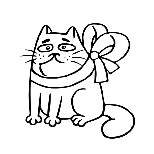 Kočka s mašlí uzel sedí rozzlobený. Vektorové ilustrace — Stockový vektor