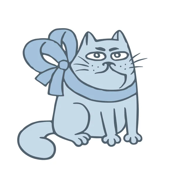 Gato de desenho animado irritado amuado com um nó de arco. Ilustração vetorial — Vetor de Stock