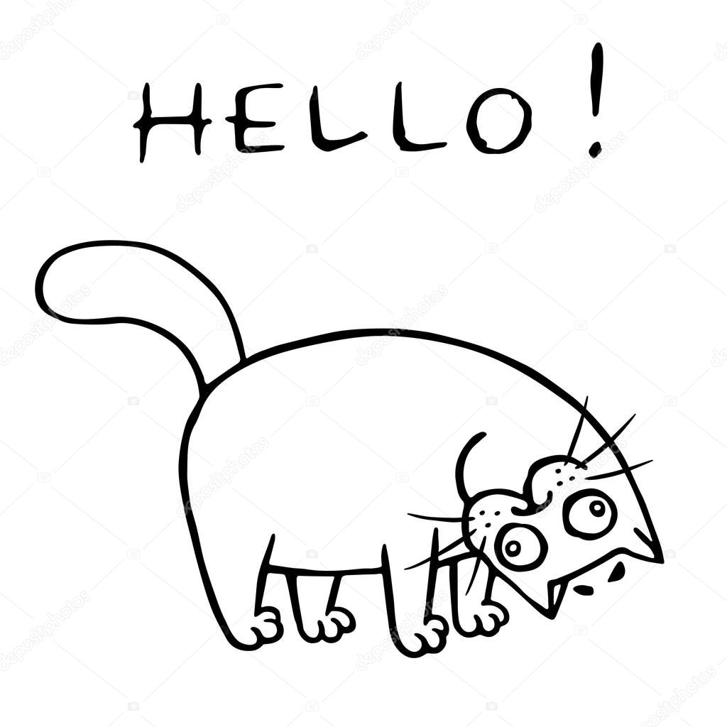 Cat rejoices that you are back and greet. Vector illustration