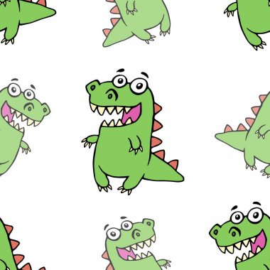 Komik gülümseyen desen dinozor. Vektör çizim