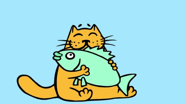 Carino Gatto Arancione Che Abbraccia Animazione Pesci Grossi